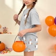thumbnail image 6 of Kids Girls Halloween Outfits Toddler 4-5T 2 Piece Lounge Set Short Sleeve Cute Ghost Graphic T-Shirt and Sleep Shorts Fall Holiday Sleepwear Casual Pajamas Nightwear, 6 of 9