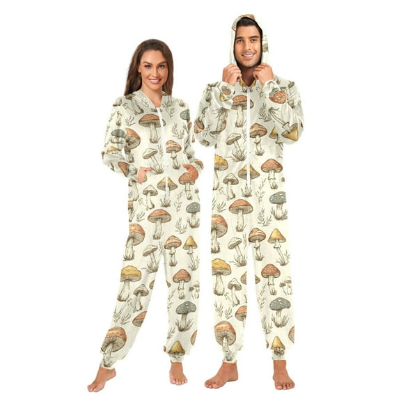 joogoo Retro Mushrooms Vintage Unisex Adults Onesies Pajamas Jumpsuits L