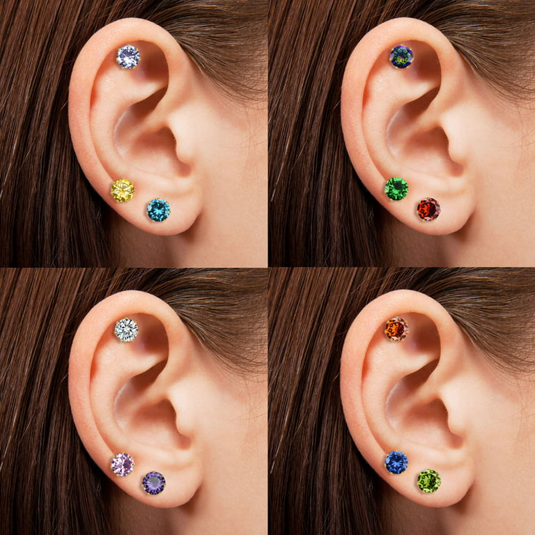 Women's titanium steel earrings hypoallergenic earring set 12 pairs of 12  color earrings - 3mm 