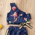 thumbnail image 3 of Kids Girls Floral One Shoulder Sleeveless T-Shirt + Trousers Summer Casual Clothes, 3 of 5
