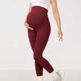 thumbnail image 3 of Amzcrzy Maternity Leggings High Waist Over The Belly Bump Workout Full Length Leggings Solid Color Seamless Running Active Yoga Pants for Pregnancy Wine S, 3 of 6
