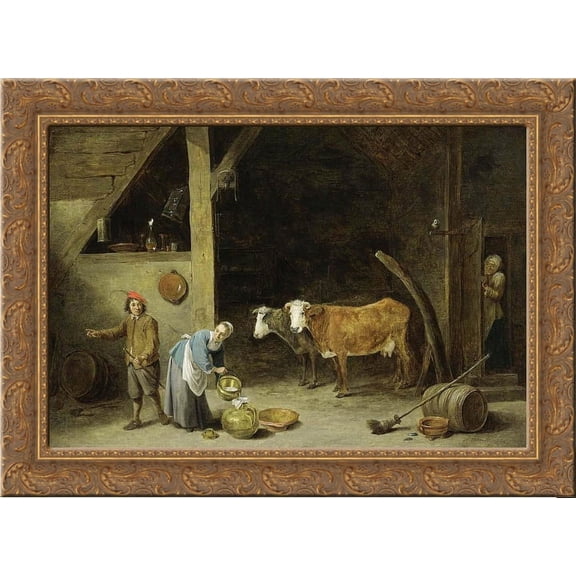 A Barn Interior 24x18 Gold Ornate Wood Framed Canvas Art by David Teniers the Younger