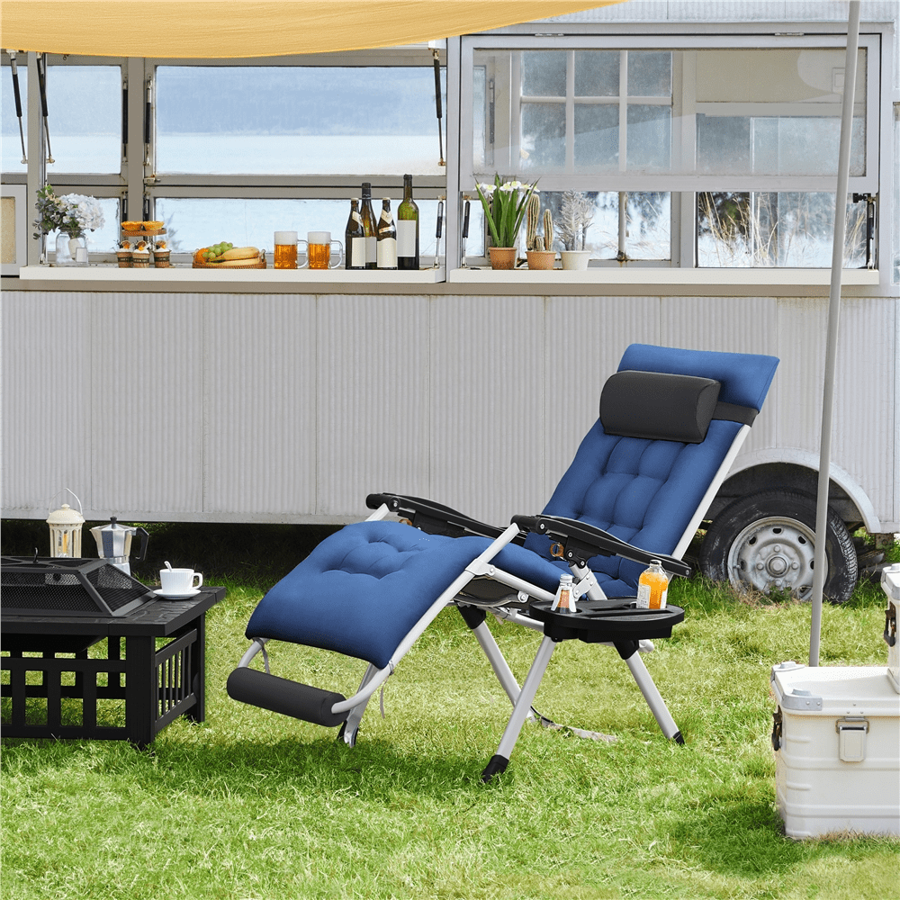 Renwick 29in Outdoor Zero Gravity Chair with Headrest Cupholder, Navy Blue