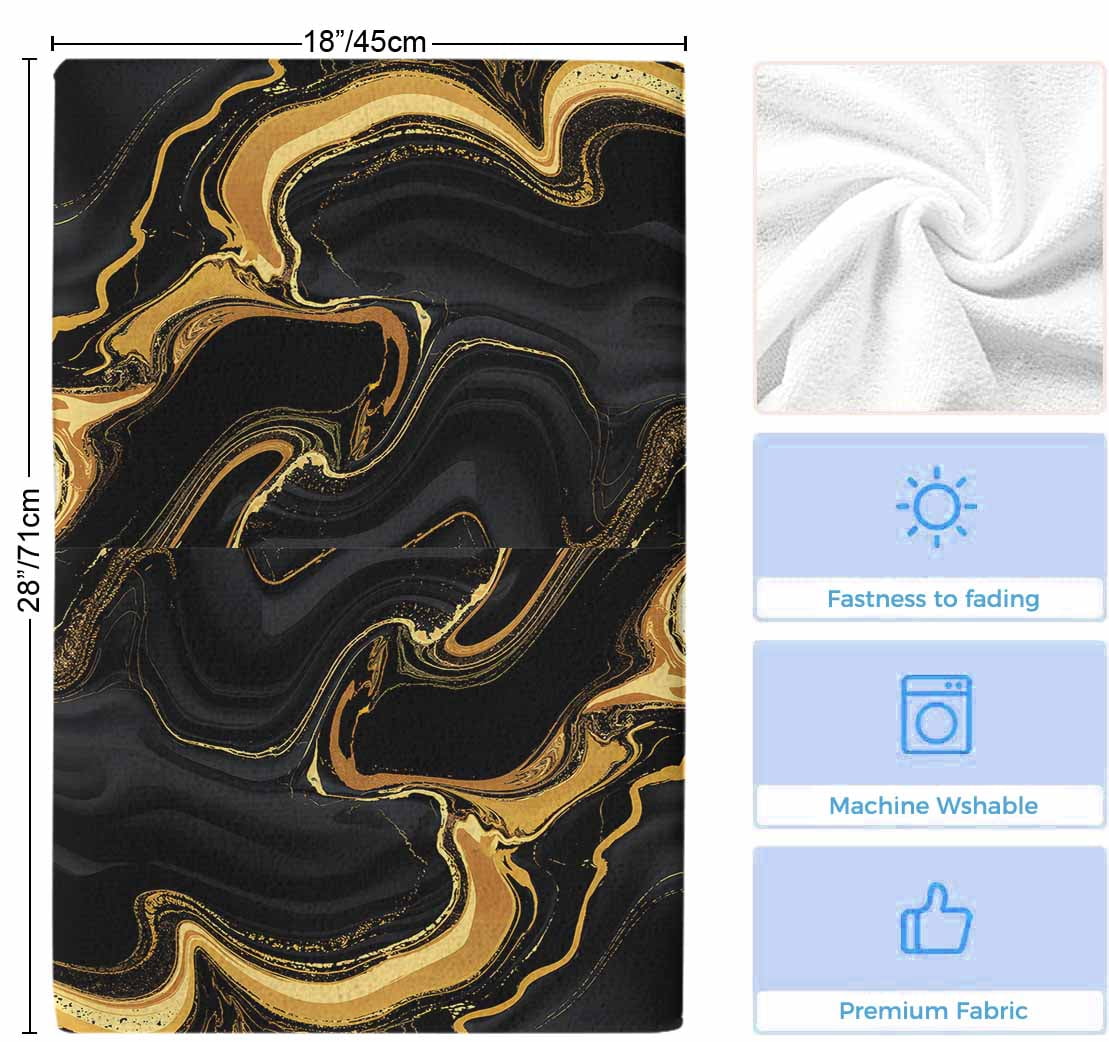 Marble Black Kitchen Towels Set of 3, Vintage Gold Art Abstract Farmhouse Soft Microfiber Dish Towels, Absorbent Quick-Dry Washable Dishcloths for Kitchen Cleaning, Drying Dishes, 18x28 Inches
