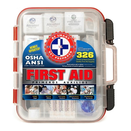 Be Smart Get Prepared - First Aid Kit Hard Case, Passes OSHA and ANSI, 326