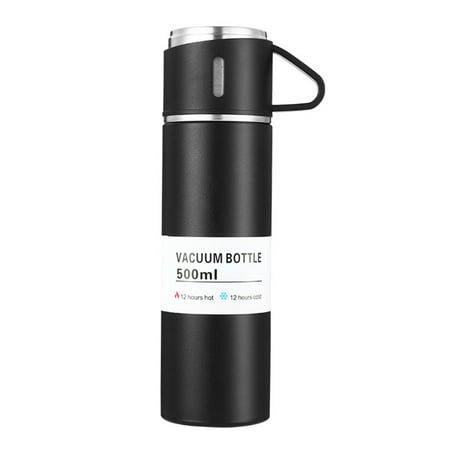 

500ML Vacuum Insulated Bottle with Cups Vacuum Stainless Steel Tumbler Drink Bottle for Hot & Cold Drinking Black Suit