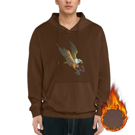 Flying Hawk, Eagle Graphic Hoodies for Men Letter Print Long Sleeve Casual Streetwear Pullover Sweatshirt with Pocket mens Ecosmart Hoodie,Coffee 3XL
