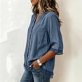 thumbnail image 6 of Shirts for Women Dressy Casual Mesh Hem 3/4 Length Sleeve Button Down Shirts Summer V Neck Trendy Solid Going Out Tops, 6 of 8