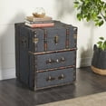 thumbnail image 3 of DecMode Blue Linen Fabric Studded Trunk 2 Drawer Side End Accent Table with Storage Top and Leather Accents, 18" x 18" x 22", 3 of 12