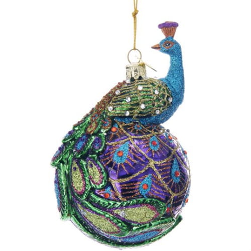 Peacock  Glass Christmas Ornament 