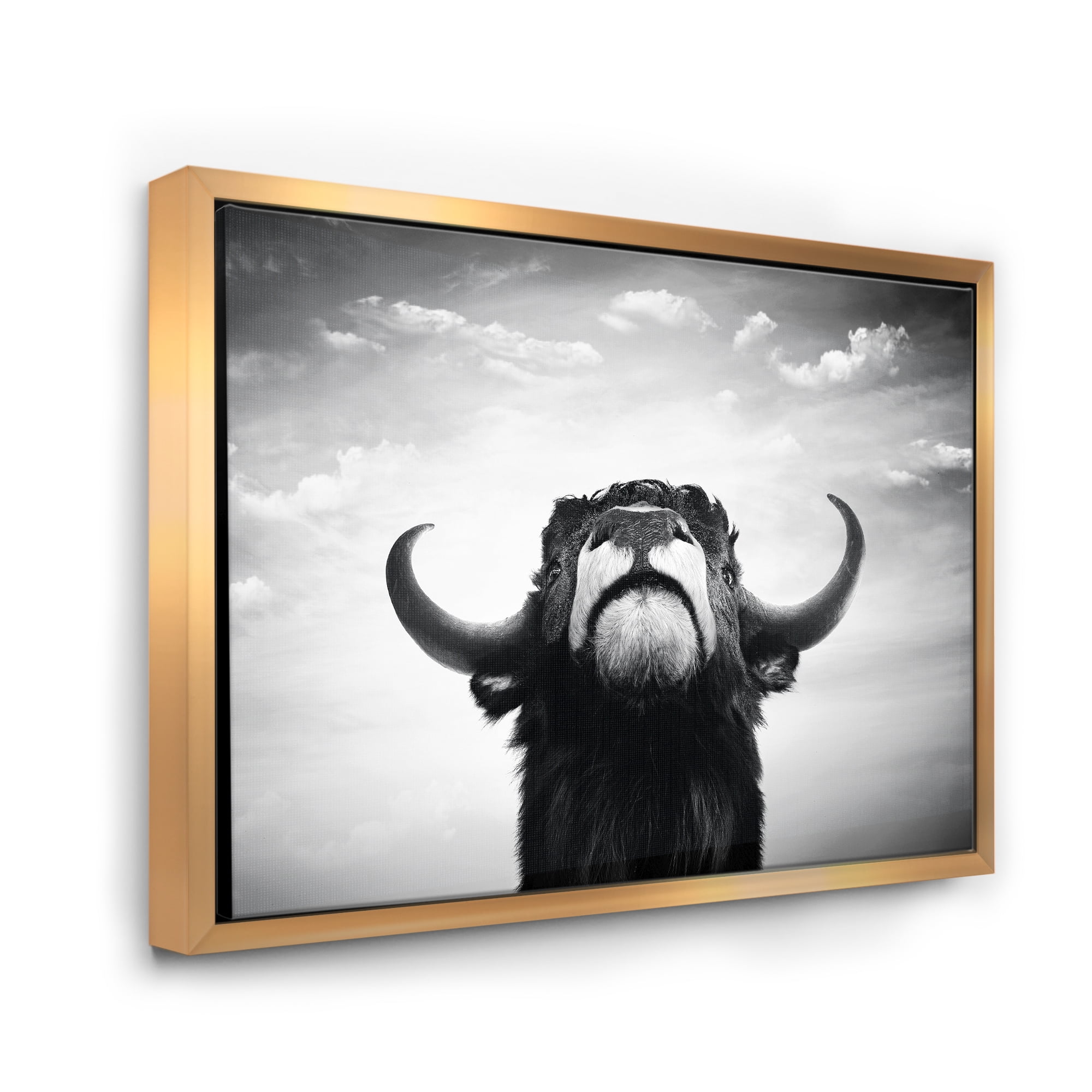Black and White Portrait Of A Spanish Bull I 40 in x 30 in Framed Photography Canvas Art Print, by Designart