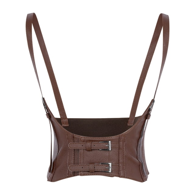 Cinturón elástico ancho para mujer INSPIRE CHIC, cinturones de corsé steampunk bajo el busto, cuero sintético/denim para vestido, marrón oscuro medio
