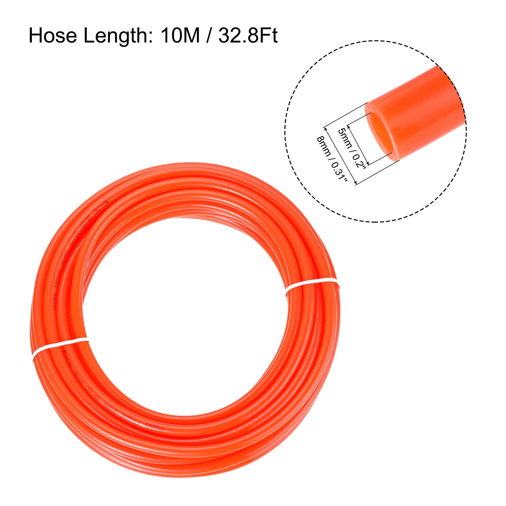 Uxcell 8mm OD PU Air Hose Tubing Kit 10 Meters Orange with 16 Pcs Fittings