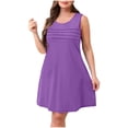 thumbnail image 4 of mfyjkho Vestidos de verano para mujer, Vestido corto plisado de verano para mujer, color liso, suelto, sin mangas, cuello redondo, frontal Vestidos de fiesta para mujer xxl, 4 of 9
