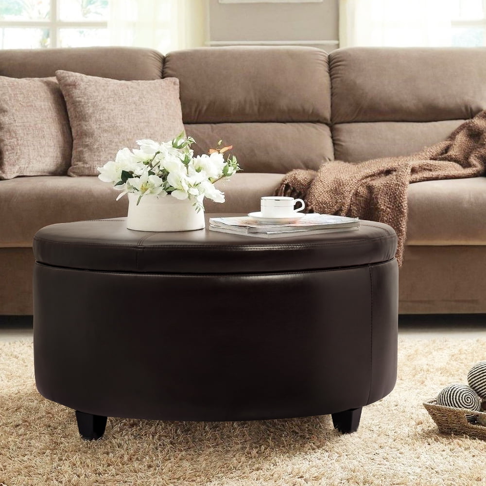 Walnew Large Round Storage Ottoman Comfort Footrest Walnew Large Round Storage Ottoman Comfort Footrest