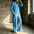 thumbnail image 6 of Tqcoqu Women's Button Front One Piece Jumpsuit, Collared Long Sleeve Loose Wide Leg One Piece Jumpsuit with Patch Pockets, 6 of 7