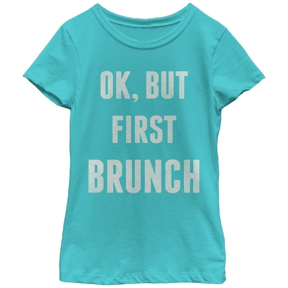 Girl's CHIN UP Brunch First Graphic Tee Tahiti Blue Small