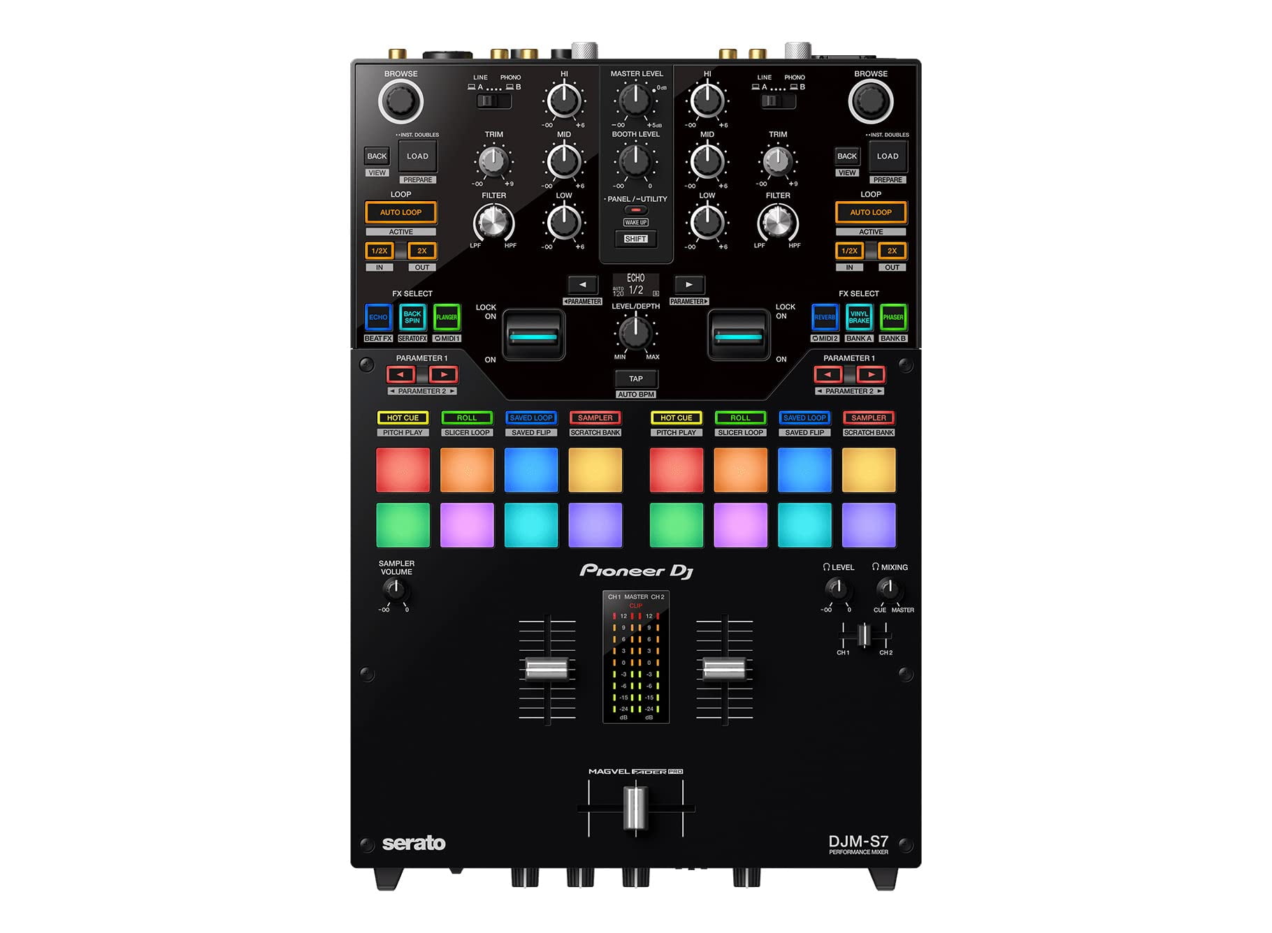 Pioneer DJM-S7 DJ Mixer - Bundle with Stand, Headphones, and Austin Bazaar Polishing Cloth