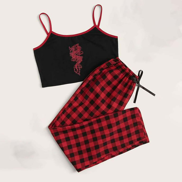 Girls Red & Black Check Print Crop Top