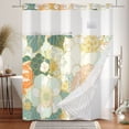 thumbnail image 4 of MIZHONA Teal Green Shower Curtain with Snap in Liner,White Gold No Hook Fabric Bathroom Curtain,71"× 71", 4 of 6