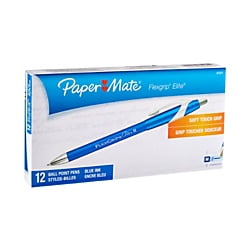 Blue Medium Point Ballpoint Pen - Paper Mate® FlexGrip® Elite™ Retractable Ballpoint Pens, Medium Point, 1.0 mm, Blue Barrel, Blue Ink, Pack Of 12 Pens
