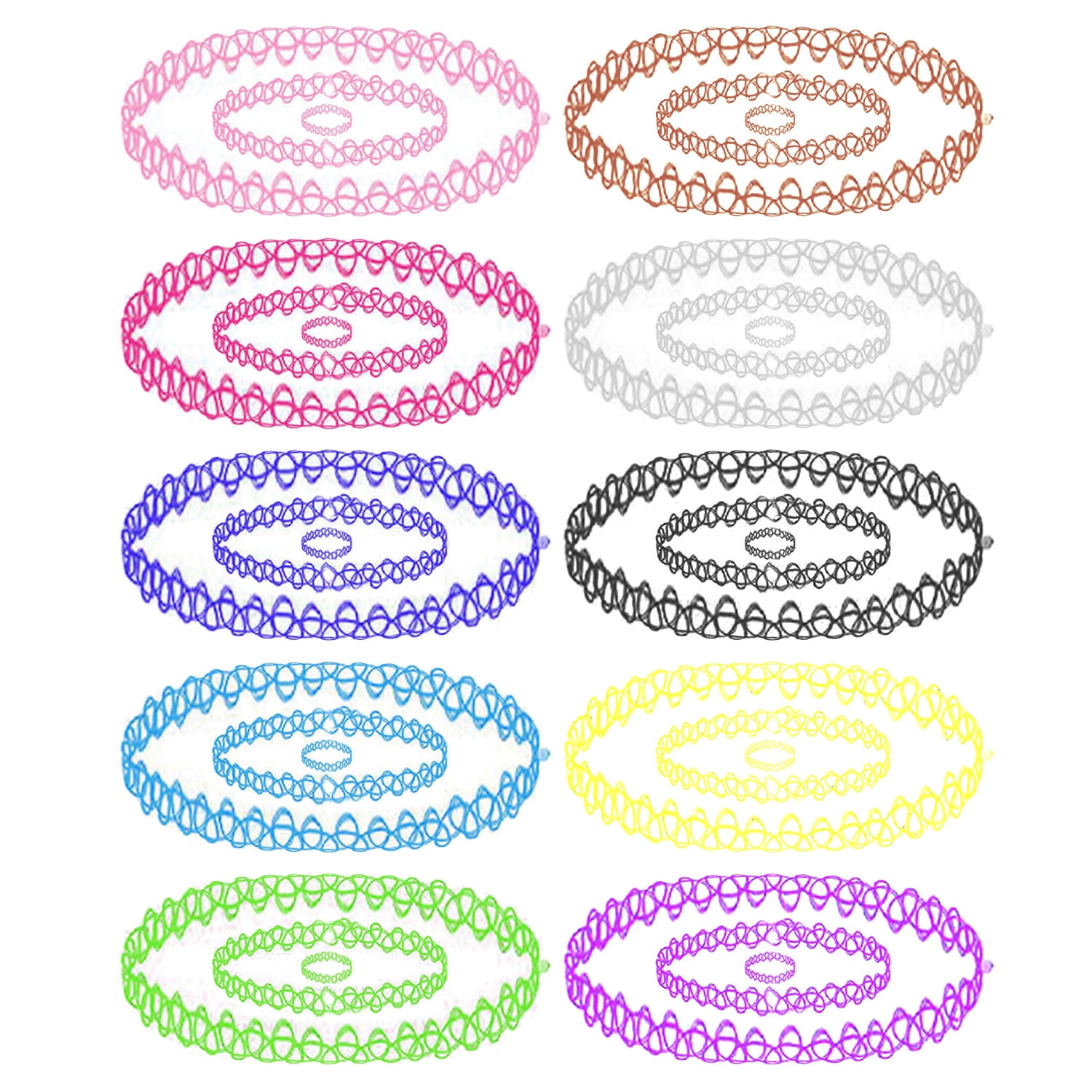 12PCS Choker Necklace Gothic Henna Tattoo Stretch Elastic Rainbow Plastic  Jewelry Pack 