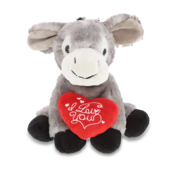 DolliBu I Love You Heart Lying Grey Donkey Plush - 9 inches