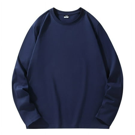 HOMADLES Mens Long Sleeve Pullover Crewneck Long Shirt for Men Solid Soft Tops Navy XL