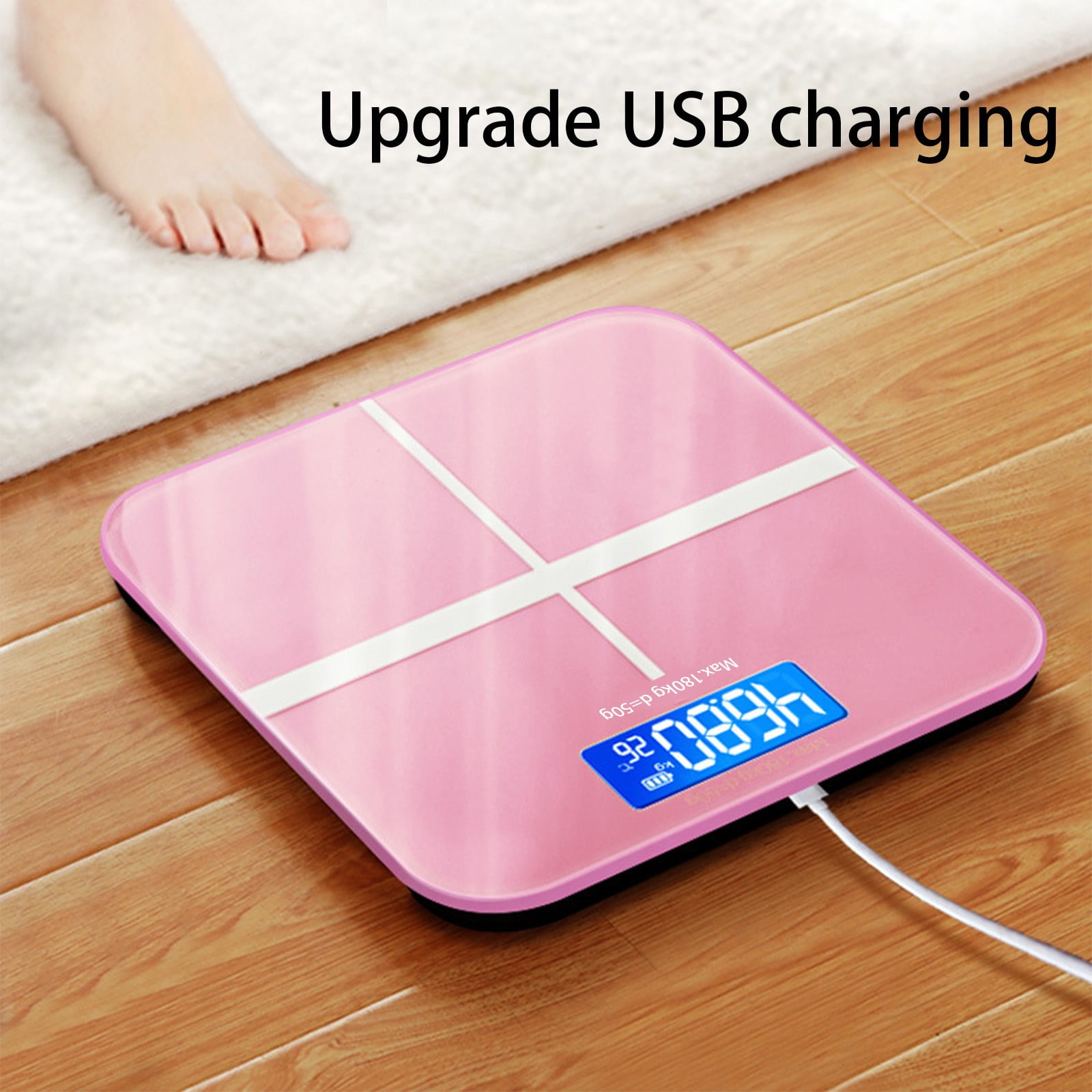 Digital Bathroom Scale with High-Precision Sensors, Lighted LED Display, Rounded Corners, Slim Design, Supports Up to 400lbs, Auto Calibration, USB Rechargeable, Stylish and Accurate for Home Use