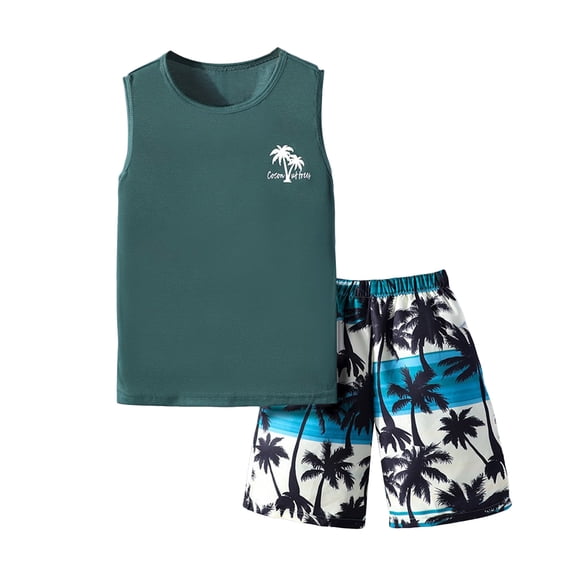 kpoplk Toddler Baby Boy Summer Clothes 2-Piece Sleeveless Tank Top Shorts Set Casual Cotton Play Outfit 6M-4T(Green,9-10 Y)