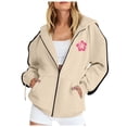 thumbnail image 4 of COMVALUE Cute Flower Hoodie for Woman Preppy Sweatshirts Trendy Puff Print Letter Graphic Hoodies Casual Pullover Tops (Beige, S), 4 of 6