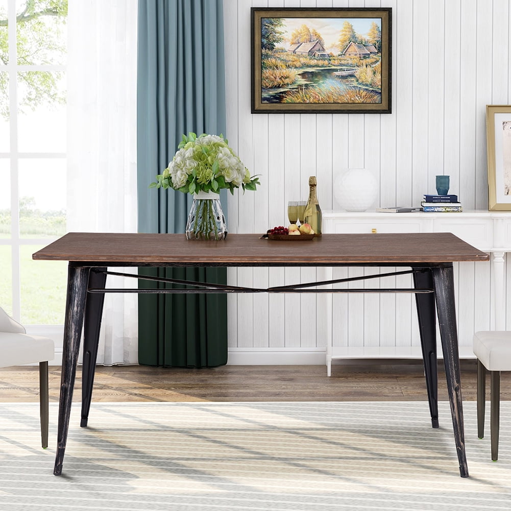 Lowestbest Antique Rectangular Dining Table with Metal Legs, Distressed Black Lowestbest Antique Rectangular Dining Table with Metal Legs, Distressed Black