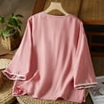 thumbnail image 3 of Women's Summer Chinese Embroidery Cardigan Top Retro Art Heavy Industry T Shirt Loose V Neck Short Sleeve Summer Blouses for Women Athletic Fit Long Sleeve Women Dressy Petite Small Tops for Women, 3 of 6