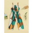thumbnail image 4 of Toddler Girls Romper Jumpsuit Stripe/Contrast Color/Floral Print Sleeveless Spaghetti Strap Overalls with Belt, 4 of 9