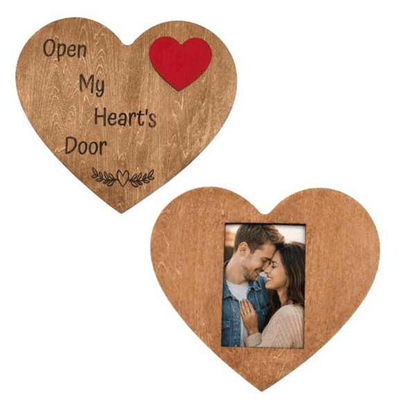 Romantic Heart Picture Frame for Soulmates – Anniversary, Wedding, and Valentine’s Day Gift, Wooden 4x6 Photo Frame with Poem and Magnetic Closure
