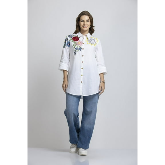 SOS Women's Regular Fit Embroidered Smart Casual Shirts