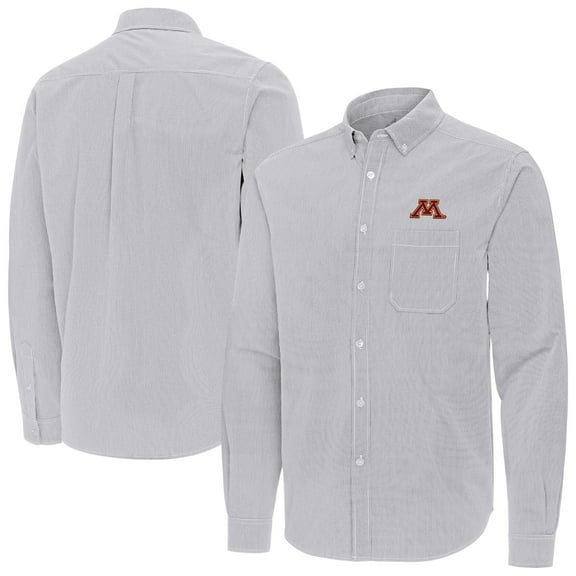 Men's Antigua Gray Minnesota Golden Gophers Porter Woven Tri-Blend Long Sleeve Button-Down Shirt