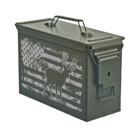 Steel Ammo Can Storage Box Ammunition Case USA Deer American Flag Hunting (30cal Green)