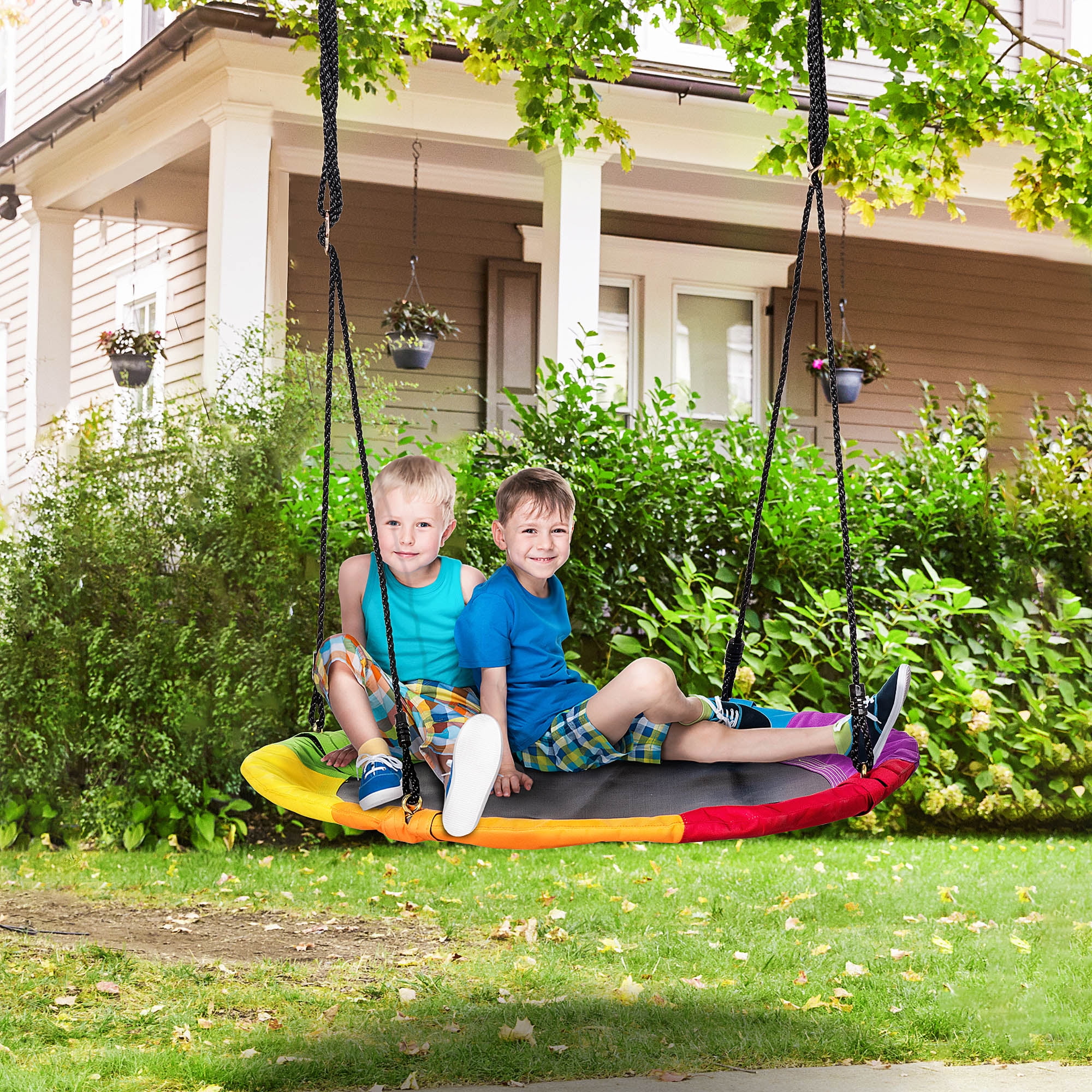 Outdoor for Fun Saucer Tree Swing Blue 39” Children Steel Frame Waterproof Adjustable Rope Easy Installation Saucer Swing for Kids 