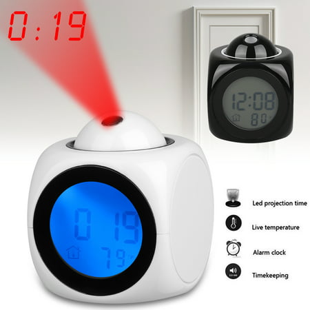 Projection Alarm Clock Voice Alarm Clock with Digital LCD Screen with Home Electronic Thermometer Time Wall Ceiling Projection perfect for Living Room and