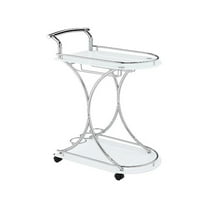 FurniFact Modern 2-Shelf Bar Cart with Chrome Frame and White Glass for Home