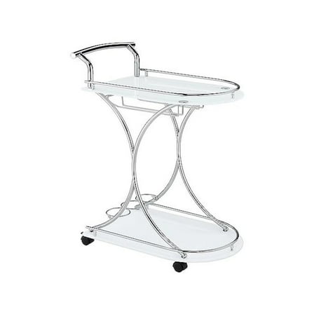 FurniFact Modern 2-Shelf Bar Cart with Chrome Frame and White Glass for Home