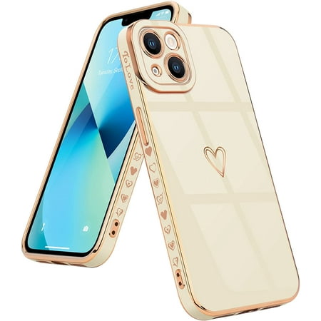 JiuWang Coque iPhone 13 Rose Laser à Effet Changeant, Cœur 3D & Bord Ondulé, Protection Anti-Choc en PC IMD - Design Mignon & Romantique