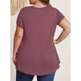 thumbnail image 3 of Womens Plus Size Tops Criss Cross V Neck Short Sleeve Summer Casual Blouses, Wine-2X, 3 of 10
