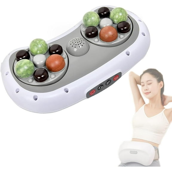 Heated Shiatsu Massage Belt with Jade Stone Rollers, 3-Speed Electric Kneading Massager for Soothing Relaxation on Tummy, Back, and Waist
