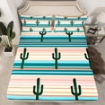 thumbnail image 2 of Feelyou Western Cactus Plant Queen Sheet Sets for Kid, Rustic Farmhouse Flat Sheet, Modern Art Stripes Queen Fitted Sheet, Ultra Soft Bedroom Decor, 4-Piece, 2 of 7