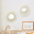 thumbnail image 3 of Espejo de pared de 2 piezas, espejo con flecos de macramé bohemio con colgante de cuentas de madera, espejo artístico de pared redondo para dormitorio y pasillo JM, 3 of 5