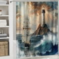 thumbnail image 6 of Orinice Nautical Lighthouse Shower Curtain Vintage Sunset Ocean Pirate Ship Sea Wave Sailboat Coastal Seagull Stone Bathroom Decor Fabric Curtains with Hook  69x72, 6 of 7