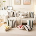 thumbnail image 6 of Boho Throw Pillow Covers 18x18 Set of 2 Farmhouse Decorative Cushion Case Striped Square Pillows Cover Chenille Pillow Cases Accent Neutral Pillowcase for Sofa Couch Bed, 6 of 7