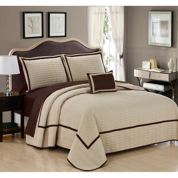 8 Pc. Neal Hotel Collection 2 Tone banded Geometrical Embroidered, Quilt in a bag, Includes sheets set, Shams and